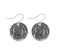 Chanaiqw Silver 3D Relief Forest Moon Earrings for Women Vintage Jungle Tree Dangle Earrings Nature Jewelry for Campers,Climbers,Nature Lovers, L, Metal, No Gemstone