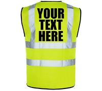 Chanarily Personalised Printed Hi-Vis Yellow Safety Vest/Waistcoat - Size L, EN471 Class 2, CE Certified, Unisex, Loose Fit, Polyester, Machine Wash