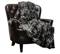 Chanasya Premium Wolf Faux Fur Throw Blanket - Soft, Fuzzy Sherpa & Minky Throw Blanket - for Bed or Couch - 92" x 85” (Queen Size) - Black