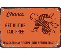 Chance Card Monopoly Get Out Of Jail Free Wall Decor Funny Wall Decor Poster Metal Sign 8X12 Inches