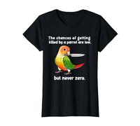Chances of Getting Killed Parrot I Pineapple Conure T-Shirt, Women, Black, X-Small