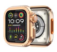 CHANCHY 3 in 1 Ultra Look Metal Case Design for Apple Watch Case, Front & Back Rugged Protector + Watch Crown [Turning into Ultra 2/1 Upgrade] iWatch Series SE2/SE 6 5 4 44mm, Rose Gold