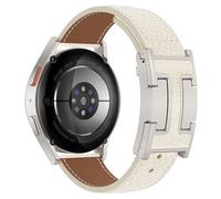 CHANCHY Leather Strap Compatible with Samsung Galaxy Watch, 20mm Genuine Leather Replacement Band for Galaxy Watch 7 6 5 4 40mm 44mm/ FE 40mm/ 5 pro 45mm/ Active 2 40mm 44mm, Beige/Starlight Buckle