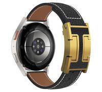 CHANCHY Leather Strap Compatible with Samsung Galaxy Watch, 20mm Genuine Leather Replacement Band for Galaxy Watch 7 6 5 4 40mm 44mm/ FE 40mm/ 5 pro 45mm/ Active 2 40mm 44mm, Black/Gold Buckle