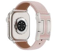CHANCHY Leather Straps for Apple Watch Strap 40mm 41mm 42mm(Series 10 11), Replacement Genuine Leather Strap for iWatch SE 3 2 1/ Series 11 10 9 8 7 6 5 4 3 2 1, Pink+Starlight Bucker