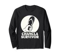 Chancla Survivor Funny Latino Slipper Meme Throwback Long Sleeve T-Shirt