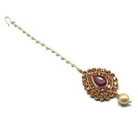 Chand Bali Shaped Maang Tikka Decorated With American Diamond & Pearl Drops, Diamond Pearl