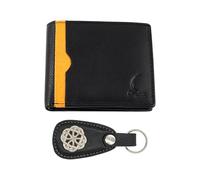 Chandair Original Black Leather Wallet for Men |RFID Protected Gents Wallet with Colorful Strip & Stitching|3 Card Slots, 2 Currency Pocket, 1 Coin & 1 Secret Pocket, Black with Yellow Strip, Casual