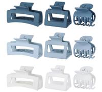 CHANDAT 3 Style Blue Hair Claw Clips Set - 9 pcs Medium Rectangle and Square Clips for Thick and Thin Hair Women's Accessories