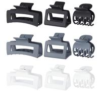 CHANDAT 3 Style Claw Hair Clips Set for Women - 9 pcs Medium Rectangle Clips for Thick Hair, Square Clips for Thin Hair - Grey
