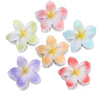 CHANDAT Flower Hair Clips 6 PCS Hawaiian Claw Clips for Vacation Hibiscus Hair Claw Clips Cute Large Hair Clips for Thick and Thin Hair Plumeria Hair Accessories for Women Girls - Light Petal