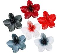 CHANDAT Flower Hair Clips 6 PCS Hawaiian Claw Clips for Vacation Hibiscus Hair Claw Clips Cute Large Hair Clips for Thick and Thin Hair Plumeria Hair Accessories for Women Girls -Dark Color