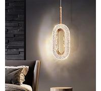 Chandelier 1-Light LED Hanging Light Fixture,Bedside Ceiling Light for Kitchen Island Livingroom Bedroom Adjustable Chain, Crystal Pendant Light-Oval 12x36cm(5x14inch)