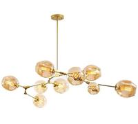 Chandelier 200cm Chandelier,Matte Black Metal Globe Chandelier,Nordic Ceiling Light,9-Lights Mid Century Pendant Light Adjustable Height Blue Golden Home Decor Lamp(Black,Gold)