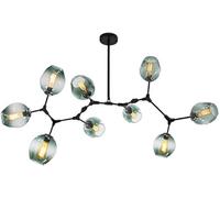 Chandelier 200cm Chandelier,Matte Black Metal Globe Chandelier,Nordic Ceiling Light,9-Lights Mid Century Pendant Light Adjustable Height Blue Golden Home Decor Lamp(Blue,Black)