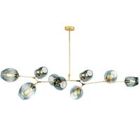 Chandelier 200cm Chandelier,Matte Black Metal Globe Chandelier,Nordic Ceiling Light,9-Lights Mid Century Pendant Light Adjustable Height Blue Golden Home Decor Lamp(Blue,Gold)