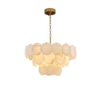 Chandelier - 4-Light Round Dimmable Brass Pendant with Natural Stone Discs, Adjustable Height