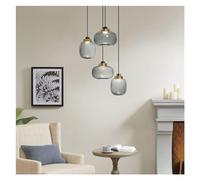 Chandelier 4 Lights Light Smoke Grey Glass Semi Flush Mount Hanging Ceiling Lamp DIY Cluster Chandeliers with Led Chip Bulb for Island Bar Kitchen Hallway Living Room Farmhouse (Color : Gold-/