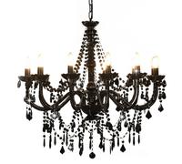Chandelier Black Metal & Acrylic 80x75cm 12-Light E14 Crystal Bead Vintage Style