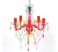 Chandelier Black Plastic 38cm Diam x 45cm H Crystal Acrylic 5-Light E14 Ceiling.