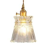 Chandelier, Brass Glass Pendant Light Gold French V-intage Hanging Lamp Glass Lamp Shade Chandelier Adjustable Rope E27 Single Head Kitchen Island Balcony Chandelier