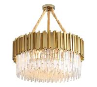 Chandelier Ceiling Light, 6 x E14 Lamp Round Crystal Pendant, Stainless Steel 7-50cm Adjustable Hanging Chain, 3 Color Dimmable, for Living Rooms Hallways Foyers Master Suites(Size: 55cm)