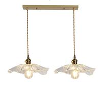 Chandelier Ceiling light LED Retro Hanging Lamp Creative Lotus Leaf Shape Pendant Light Brass Glass Holder Lights Fixture for Living Room Bedroom Dining Room Room White Light-Doubl