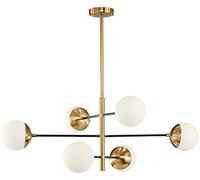 Chandelier Ceiling Light Mid-Century Led Light with White Frosted Glass Shades Modern 6-Lights Ceiling Light Fixture for Dining Room Living Room-Gold 6 Light Decor Lampd-6 Light/D/6 Light