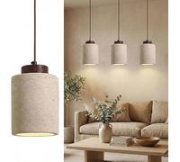 Chandelier Ceiling Light, Natural Stone Cylinder Pendant Lights for Kitchen Island & Dining Room, Nordic Travertine Hanging Light with Wood Accents, Small E27 Pendant (Walnut Color 1 Item,10X17CM)