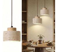 Chandelier Ceiling Light, Pendant Light with Natural Stone Cylinder Design for Kitchen Island & Dining Room, Nordic Style Hanging Light with Wood Accents