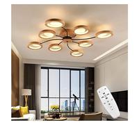 Chandelier Ceiling Light Solid Wood LED Dimmable Round Lampshades Ceiling Lamp for Chandelier Living Room Bedroom Study Room Ceiling Lighting for The Office with Remote Control Decoration,8 Head