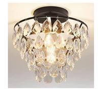Chandelier Ceiling Lightsd Crystal Chandelier - 9.8 inch Semi Flush Mount Ceiling Lig with Crystal Decorat for Hallway, Bedroom, Bathroom - E26 Base and Easy Installat/Noir/a