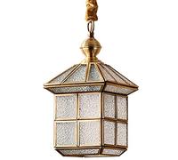 Chandelier Chandelier American Rural Chandelier All Bronze Single Head Pendant Lights Retro Pure Copper Industry Waterproof Glass shade Height Adjustable Square Hanging Lights