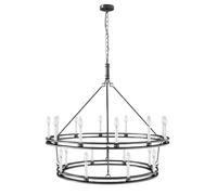 chandelier Chandelier, Farmhouse 8-Light Wagon Wheel Chandeliers, 43.3 inch Black Chandelier with White Sconce, Adjustable Industrial Round Hanging Light Fixture Compatible with Living Room Foyer