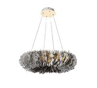 Chandelier Chandelier Romantic Feather Ht Fluffy Lampshade Chandelier Adjustable Height Ceiling Lamps for 's Room Living Room Bedrooms Restaurant-Pink/Gray/80 * 22Cm
