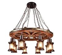 Chandelier Chandeliers Ceiling Light Chandelier, V-intage Round Wooden Chandelier Metal Wagon Wood Wheel Pendant Light for Dining Room Farmhouse Kitchen Bedroom Entryway Bar Suspens Lamps