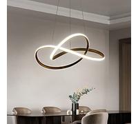 Chandelier Contemporary Circular LED Pendant Light Fixture,Irregular 3 Ring Hanging Lamp for Kitchen Island Dining Room, Dimmable LED Ring Chandelier-Coffee 70x70cm(28x28inch)