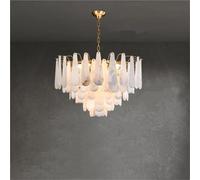 Chandelier, Copper and Marble Water Droplet Design, E14 LED Ceiling Light Fixture for Living and Dining Rooms, Elegant 120cm Natural Light
