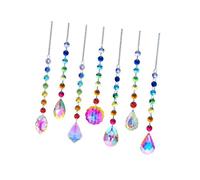 Chandelier Crystal Accent Set, 7 Piece Rainbow Finish Sun Prisms with Geometric Pendants and 16.14 Inch Chains for Window Decor Sun Prism Window Decor Set