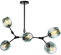 Chandelier E27 Nordic Glass Ball Chandelier Adjustable Height,Matte Black Chandelier,E26 Metal Hand Blow Branches Pendant Light,79" Mid Century Globe Light Fixtures