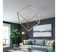 Chandelier Geometrical Pendant Light LED Square Chandelier Adjustable Hanging Ceiling Lighting for Dining Room Bedroom Restaurant,Gold+WhiteLight-a30cm