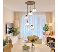 Chandelier, Industrial V-intage 5 Way Pendant Lights Cluster with Adjustable 100cm Wires, Brass Metal Finish Glass Ball Ceiling Hanging Lamp, Kitchen Island Loft Bar Chandelier(Smoke Grey)
