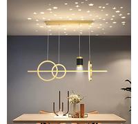 Chandelier Led Chandelier with Star Project Lamp, Dimmable LED Pendant Light with Spotlights,Adjustable Linear Hanging Light for Kitchen Island-Gold a 100x120cm(39x47inch)