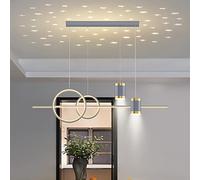 Chandelier Led Chandelier with Star Project Lamp, Dimmable LED Pendant Light with Spotlights,Adjustable Linear Hanging Light for Kitchen Island-Grey a 100x120cm(39x47inch)