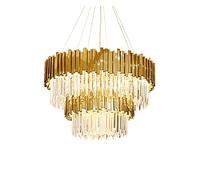 Chandelier LED Modern Stainless Steel Crystal Silver Golden Designer Lustre Chandelier Lighting Suspension Luminaire Lampen for Foyer (Emitting Color : Warm Size : Double Layer 100cm)