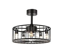 Chandelier light, 20'' Farmhouse Ceiling Ceiling Light with Fans, Industrial Black Caged Bladeless Fan Ceiling Light with Remote Control, Small Chandelier Ceiling Fan Lighting Interesting Life
