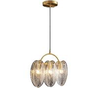 Chandelier light, Chandelier 3-Light Modern Brass Linear Pendant Light with Clear Ribbed Glass Leaf - Coastal Chandelier Long Ceiling Hanging Lamp Compatible with Dining Room Kitch