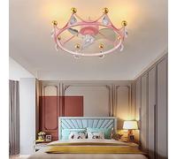Chandelier Light, Crystal Ceiling Fan with Light 3 Speed Kids Crown Silent Ceiling Fan with Remote Control Led Dimmable Ceiling Lamp with Timer for Living Room Bedroom Office Study Room Dining Room(D