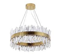 Chandelier Light Crystal Chandelier 2-Tier Crystal Chandelier Simple Style Round Pendant Light Stainless Steel Lamp Body Hanging Lighting Fixture for Living Room Kitchen Island Bedroom (Color : Golde