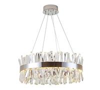 Chandelier Light Crystal Chandelier 2-Tier Crystal Chandelier Simple Style Round Pendant Light Stainless Steel Lamp Body Hanging Lighting Fixture for Living Room Kitchen Island Bedroom (Color : Chrom